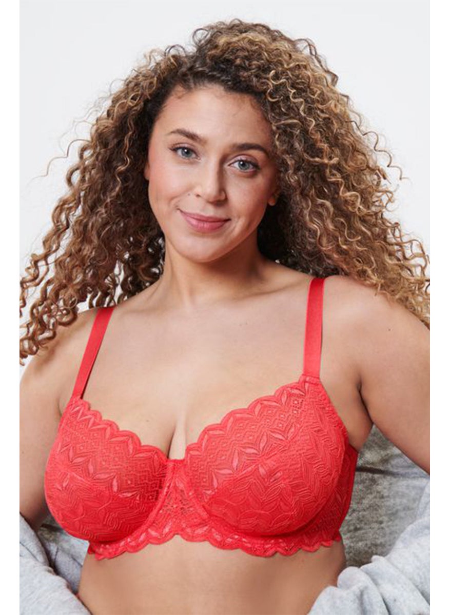Tchibo Women Non Padded Lace Underwired Bra, Coral  - Image 1