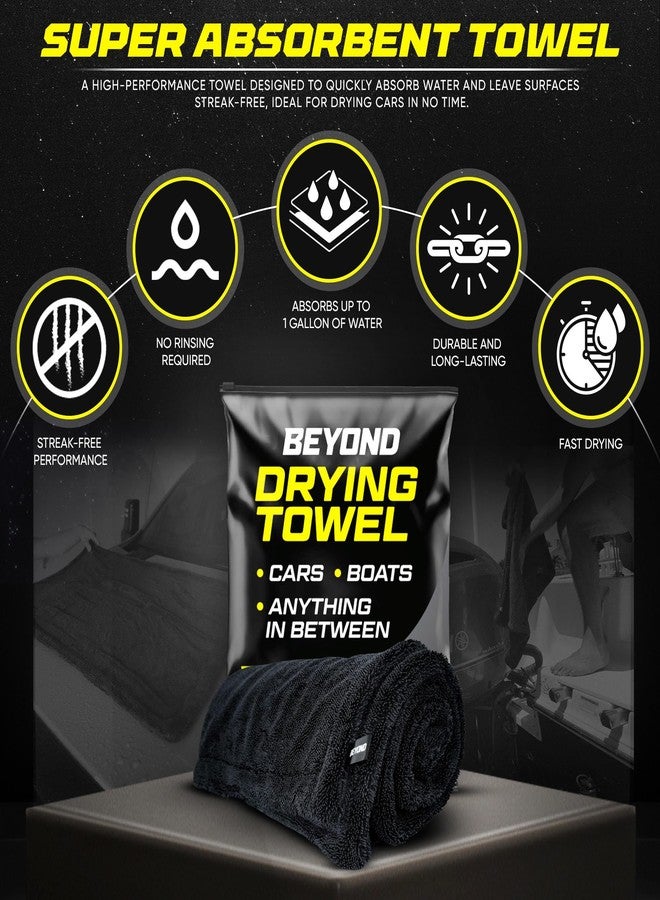 Beyond Braid Drying Towel - Super Absorbent Large Premium Microfiber Detailing Towel for Cars and Boats - Twisted Loop Microfiber Technology - One-Pass Scratch and Streak Free Towel - 24” x 36” Black - Image 3