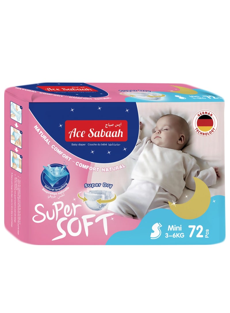 Ace Sabaah Super Soft Baby Diaper Soft Feel Small Mini 3 - 6 Kg Natural Comfort Pack Of 1  - Image 1