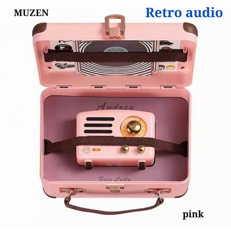 Muzen Little Prince Portable Bluetooth Speaker with FM Radio Wooden Retro Design, Pink - Image 1