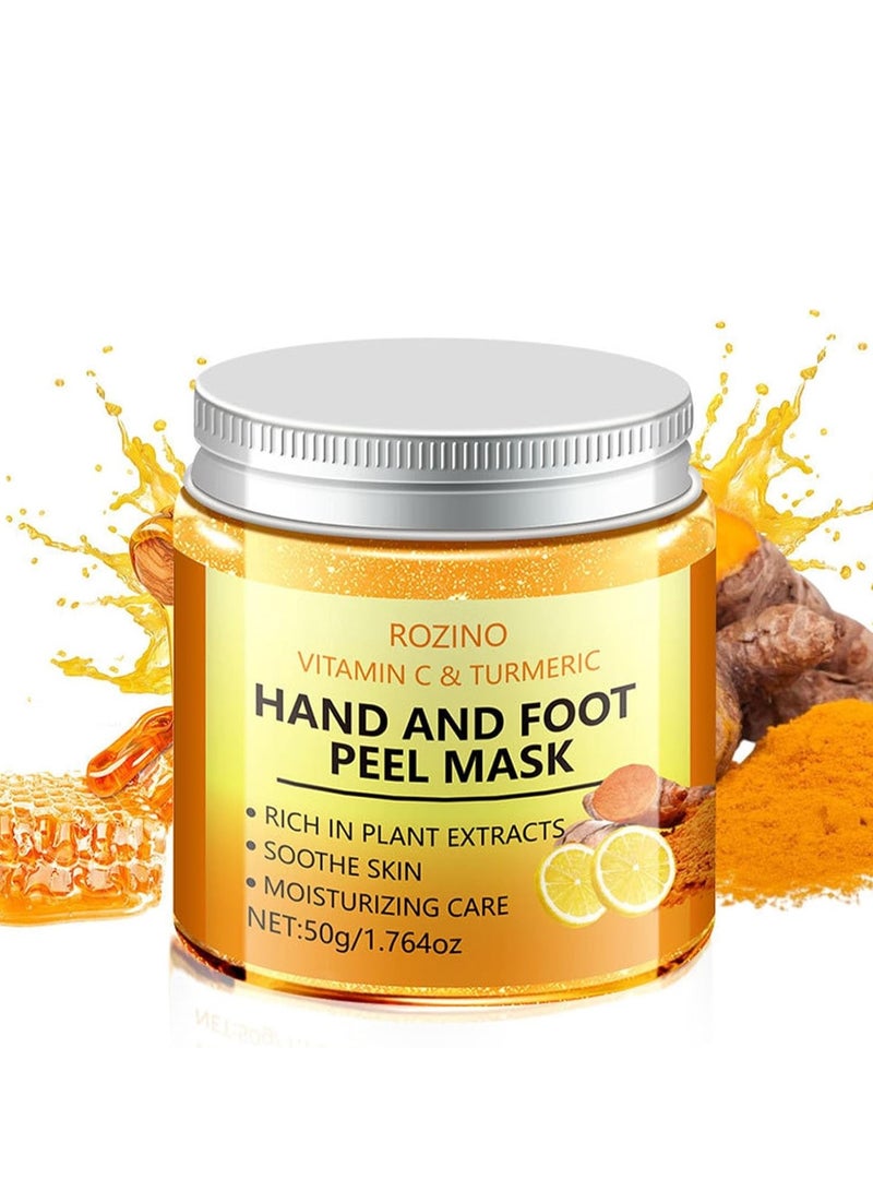 روزينو قناع تقشير اليدين والقدمين بفيتامين سي والكركم ، قناع تقشير مرطب لشمع اليدين ، مغذي ، إصلاح تقشير ، بشرة جافة خشنة ، متشققة ، العناية باليدين ، قناع تقشير اليدين للرجال والنساء 50 غرام - Image 1