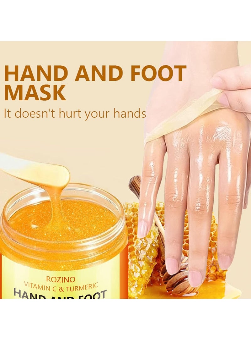 روزينو قناع تقشير اليدين والقدمين بفيتامين سي والكركم ، قناع تقشير مرطب لشمع اليدين ، مغذي ، إصلاح تقشير ، بشرة جافة خشنة ، متشققة ، العناية باليدين ، قناع تقشير اليدين للرجال والنساء 50 غرام - Image 2