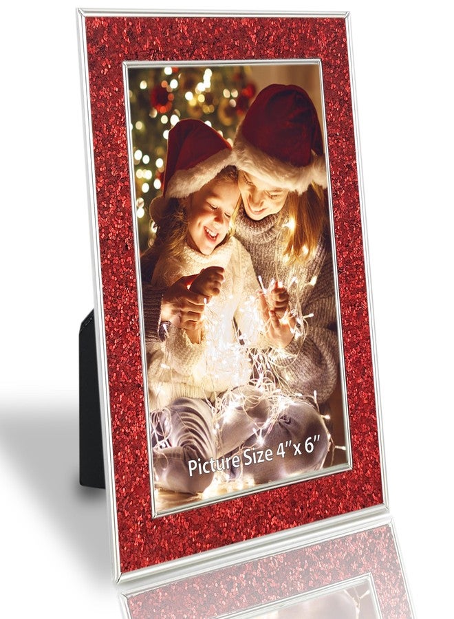 HIKWADERY 4x6 Picture Frame Glitter, Red Bling 4 by 6 Photo Frames with HD Real Glass, for Wall or Tabletop Display (4 x 6, Red) - Image 1