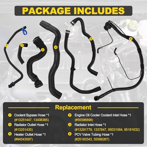 YEHERIT 6 Pcs Engine Radiator Coolant Hose, Heater Hose, PCV Pipe, Coolant Inlet & Outlet Pipe Set Compatible with Chevy Cruze 2011-2014 1.4L Replace # 13251447 13251435 13291779 94543097 25193343 55596898 - Image 3