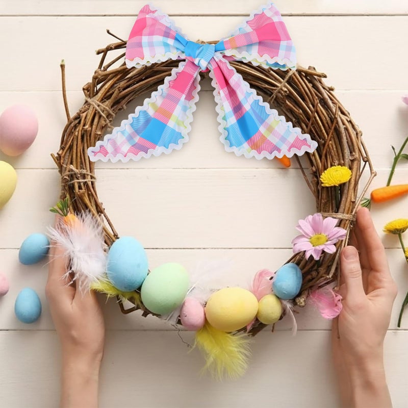 DYSHAYEN Wreath Sash for Front Door,Canvas RIC Rac Trim Wreath Accessories for Yard Doorway Indoor Outdoor Bridal Shower Easter Home (Rainbow Gingham) - Image 4