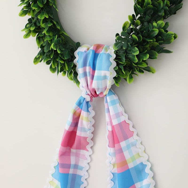 DYSHAYEN Wreath Sash for Front Door,Canvas RIC Rac Trim Wreath Accessories for Yard Doorway Indoor Outdoor Bridal Shower Easter Home (Rainbow Gingham) - Image 2