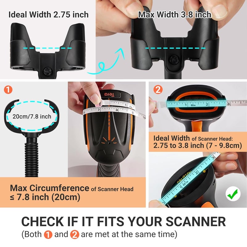 Tera Universal Barcode Scanner Stand: Wall Mountable with Compartment, Bar-Code Reader Cradle Holder Base Height Adjustable Head for Supermarket Retail Store School Library Logistic Warehouse 1 pc - Image 4