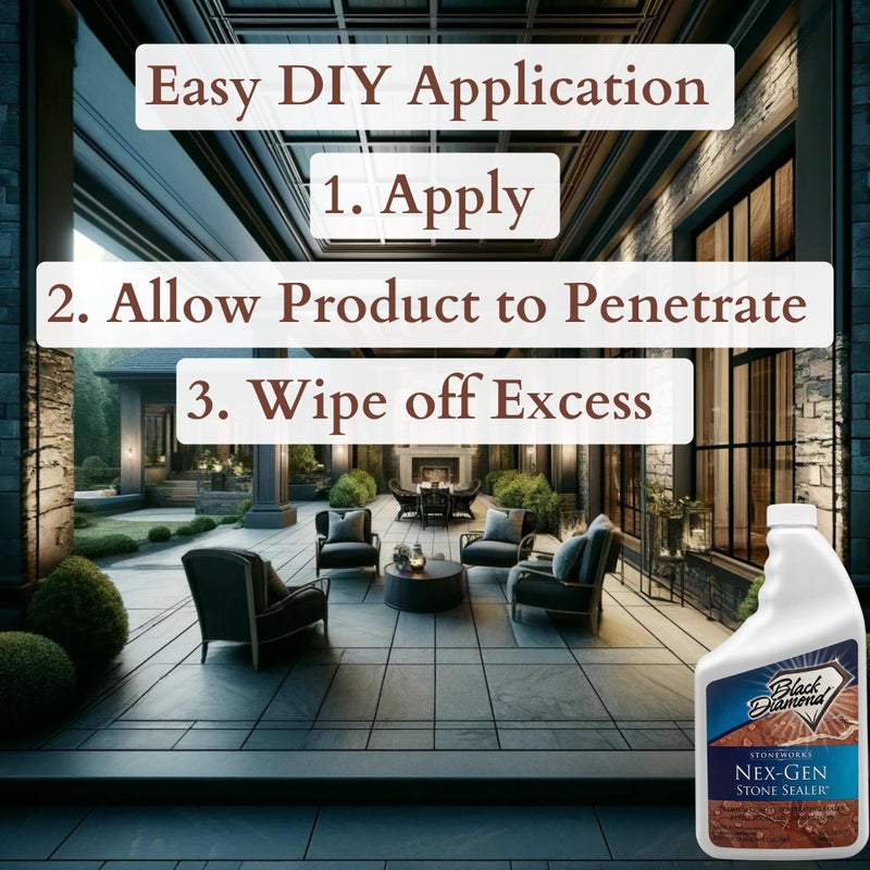 Black Diamond Stoneworks NEX-GEN Natural Stone Penetrating Sealer: Long-Lasting Protection Interior and Exterior ; Granite, Marble, Travertine, Limestone, Grout, Tile, Brick, Slate Floors (1-Gallon) - Image 4