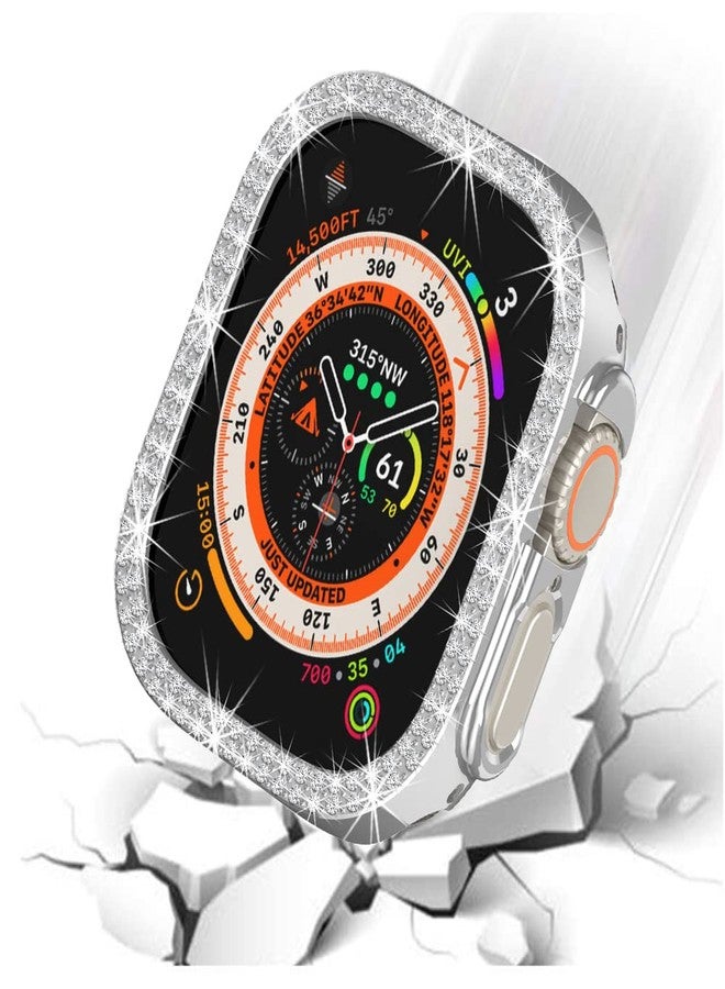 Yrzper Compatible with Apple Watch Ultra 3/2/1 49mm Double Row Bling Diamond Case PC Bumper Protective Cases Women Men Crystal Shining Rhinestone Cases Smartwatch Accessories Case (Silver) - Image 5