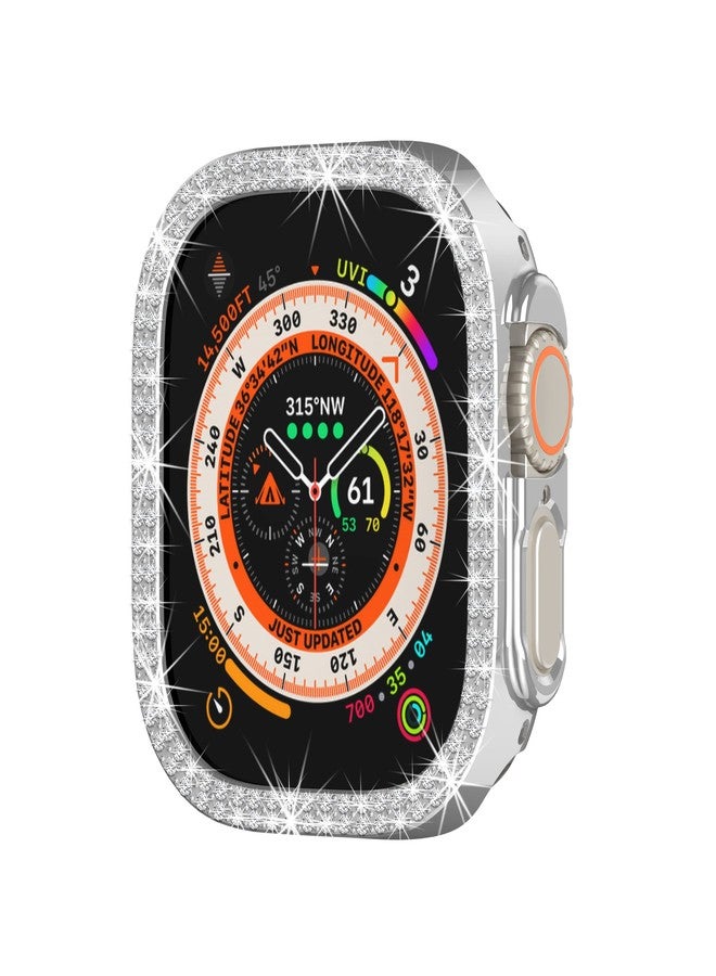 Yrzper Compatible with Apple Watch Ultra 3/2/1 49mm Double Row Bling Diamond Case PC Bumper Protective Cases Women Men Crystal Shining Rhinestone Cases Smartwatch Accessories Case (Silver) - Image 1