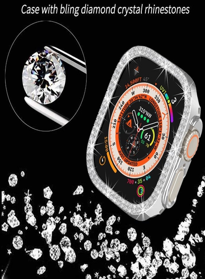Yrzper Compatible with Apple Watch Ultra 3/2/1 49mm Double Row Bling Diamond Case PC Bumper Protective Cases Women Men Crystal Shining Rhinestone Cases Smartwatch Accessories Case (Silver) - Image 2
