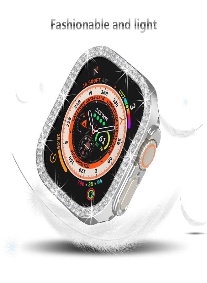 Yrzper Compatible with Apple Watch Ultra 3/2/1 49mm Double Row Bling Diamond Case PC Bumper Protective Cases Women Men Crystal Shining Rhinestone Cases Smartwatch Accessories Case (Silver) - Image 3