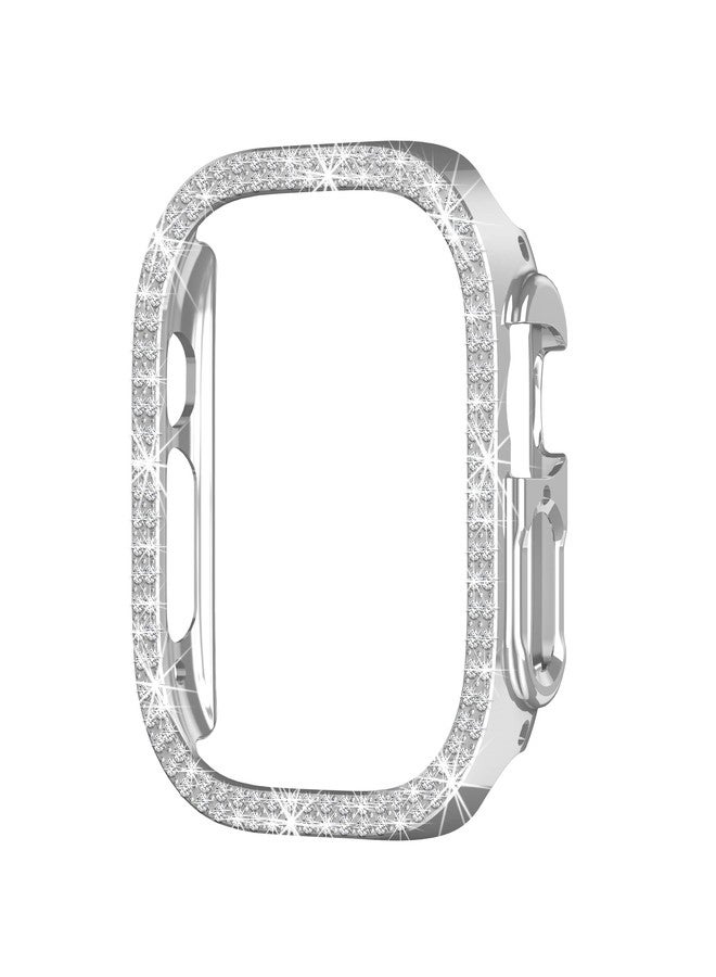 Yrzper Compatible with Apple Watch Ultra 3/2/1 49mm Double Row Bling Diamond Case PC Bumper Protective Cases Women Men Crystal Shining Rhinestone Cases Smartwatch Accessories Case (Silver) - Image 4