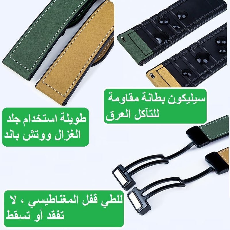 22mm Leather Watch Strap Compatible with Huawei GT5/GT4/GT3/GT2 46mm and Samsung Galaxy Watch 3 45mm, Magnetic Sport Straps Compatible with Garmins Vivoactive 4/Amazfits GTR 5/4/3 47mm - Image 3