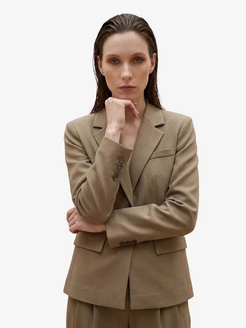 My Fashion Khaki Green MY FASHION Women's regular-fit blazer jacket for Women | Best Price UAE