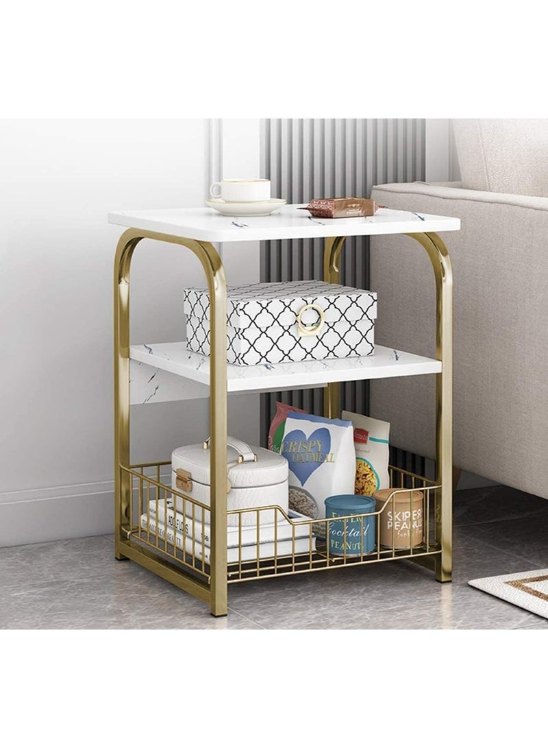 DubaiGallery Sofa Side Table, Wood Veneer With Metal Storage Rack Magazine Table Living Room Book Room Office Decorative Table Furniture Tables - Image 4