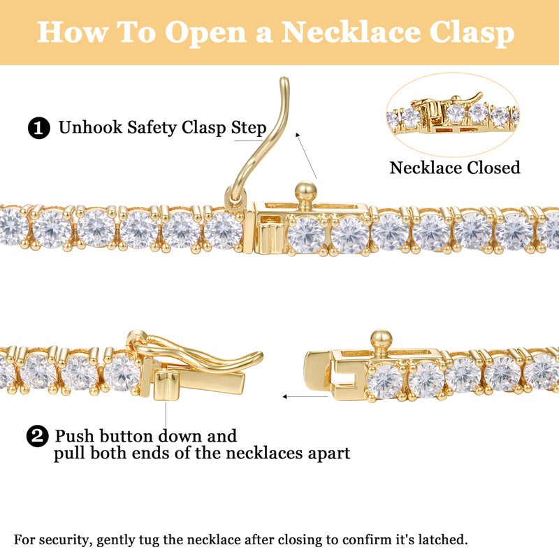 Gemsme 18K Yellow Gold Plated 3.0mm Round Cubic Zirconia Classic Tennis Necklace for Women and Men 18 Inch - Image 2