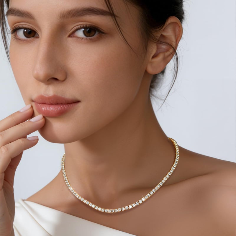 Gemsme 18K Yellow Gold Plated 3.0mm Round Cubic Zirconia Classic Tennis Necklace for Women and Men 18 Inch - Image 3