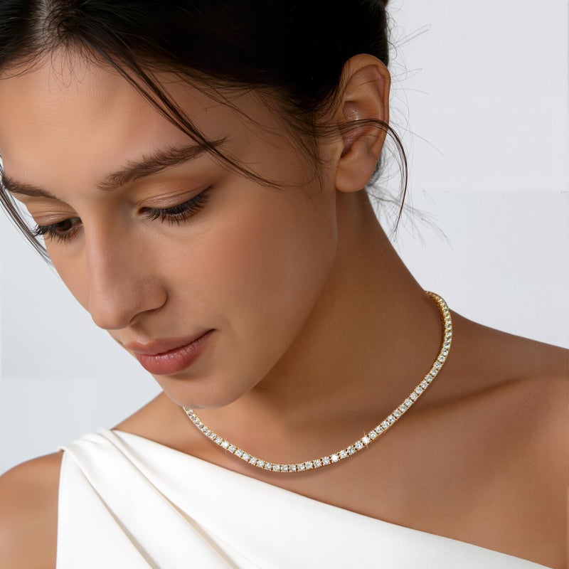 Gemsme 18K Yellow Gold Plated 3.0mm Round Cubic Zirconia Classic Tennis Necklace for Women and Men 18 Inch - Image 5