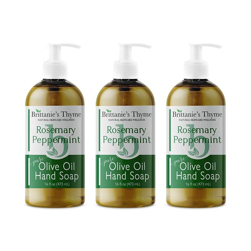 Brittanie's Thyme Brittanies Thyme Organic Natural Rosemary Peppermint Hand Soap  16oz 3 Pack Castile Soap Made with Olive Oil and Natural Luxurious Essential Oils  Vegan  Gluten Free