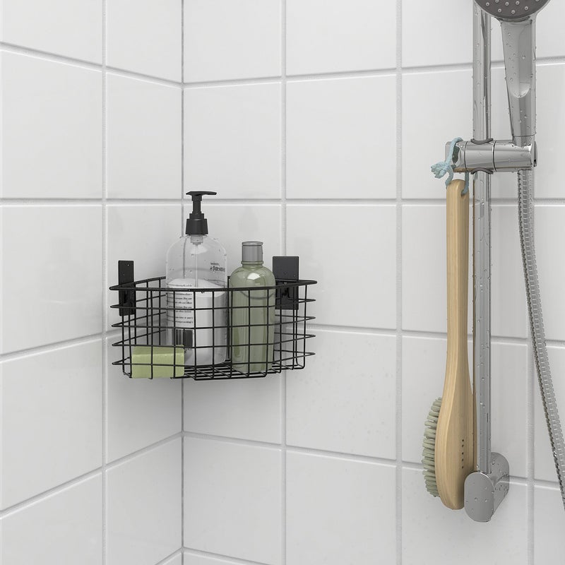 Baitique Corner Shower Basket, Black, 28x21x12 cm - Powder-Coated Steel - Image 2
