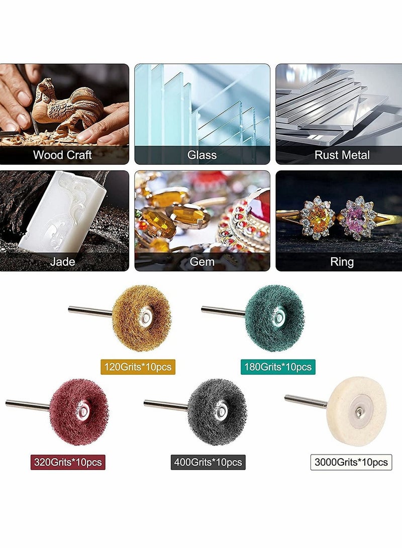 SYOSI Polishing Buffing Wheel Set, Wool Felt Brush Grinding, and Kit with 3mm Shank Head for Electric Rotary Tool Polisher Hand Drills 50 Pcs - Image 4