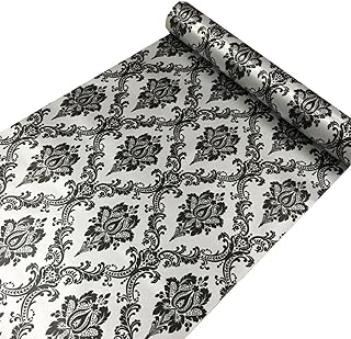 Yifely Retro Black Damask Furniture Paper Self-Adhesive Shelf Liner Light Grey Table Dresser Decor Sticker 17.7 Inch by - Image 1