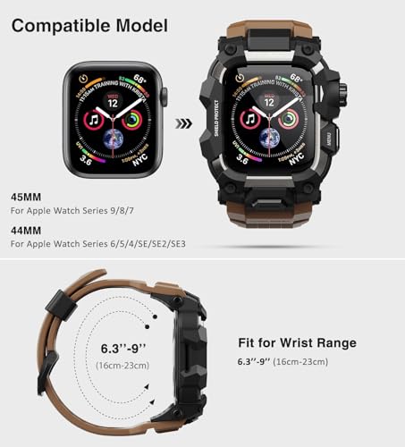 ULTIMAL Rugged Case with Band for Apple Watch Band 45mmCompatible with Apple Watch Series 987 45mmMilitary Grade Shockproof Bumper Cover for iWatch Tactical Band Men Coffee Brown 45mm - Image 3