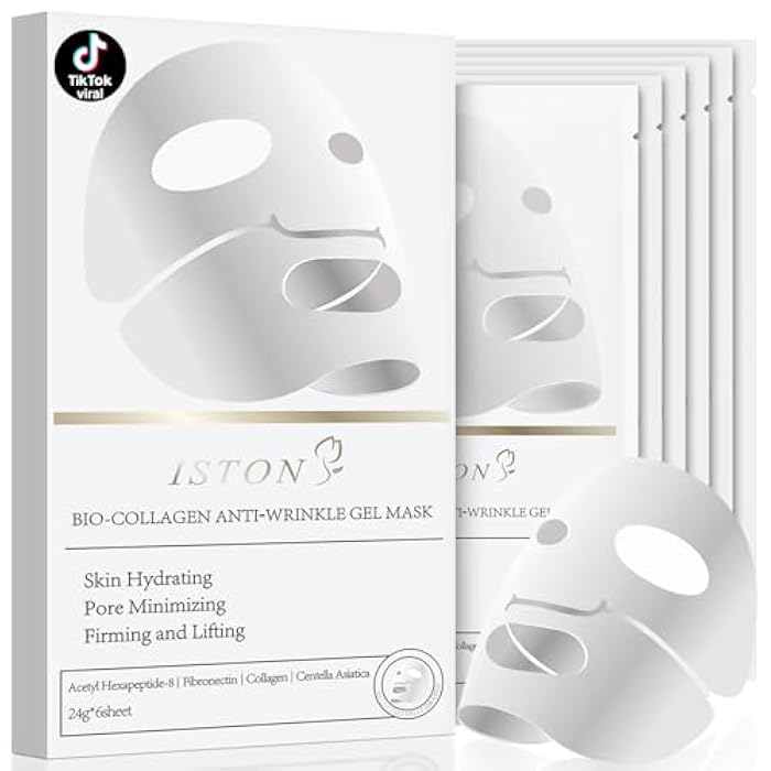 ISTON 6 Pack Bio-Collagen Real Deep Anti Wrinkle Lifting Mask,Overnight Hydrating Face Mask for All Skin Types -Pore Minimizing,Elasticity Enhancing,Firming,Moisturizing - Image 1