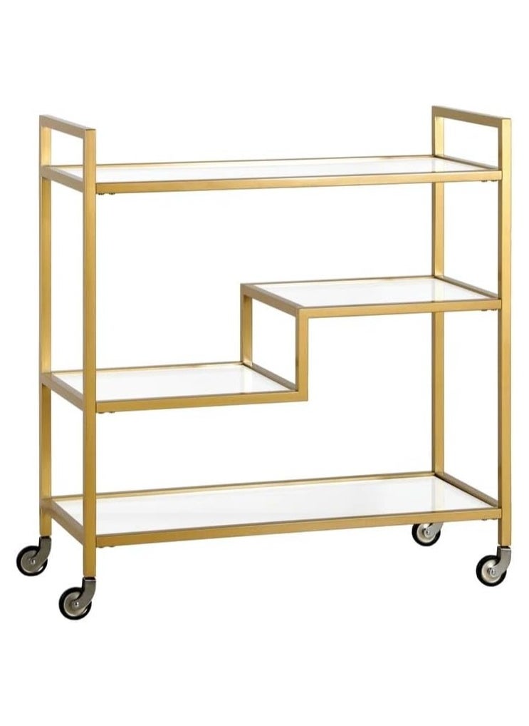 LINGWEI Metal Serving Trolley with Clear Glass Shelves Pre Assembled Utility Cart For Kitchen Restaurant & Hospital Heavy Duty 1.3cm Thick Metal Frame  - Image 1