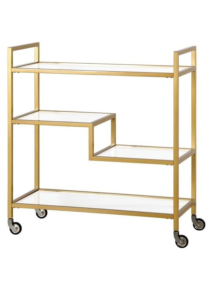 LINGWEI Metal Serving Trolley with Clear Glass Shelves Pre Assembled Utility Cart For Kitchen Restaurant & Hospital Heavy Duty 1.3cm Thick Metal Frame  - Image 2
