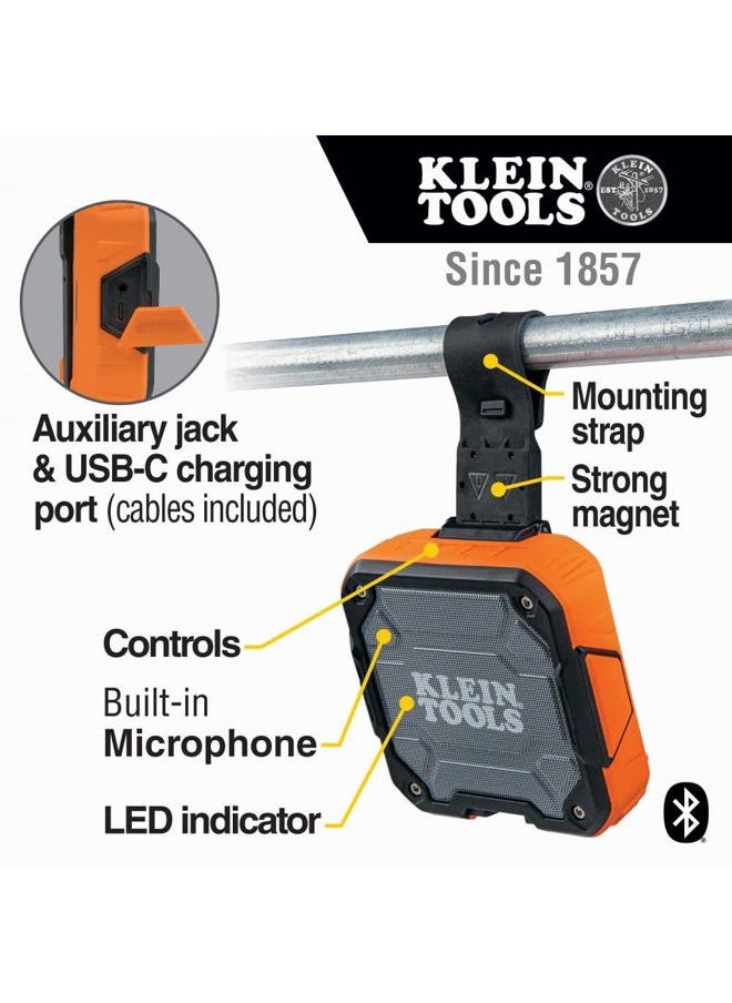 Klein Tools AEPJS2 Bluetooth Speaker With Magnetic Strip and Hook, Rechargeable, Wireless and Aux Capable, Hands Free Capable, 10 Hr Run Time, IP54 Dust and Water Resistant  - Image 2