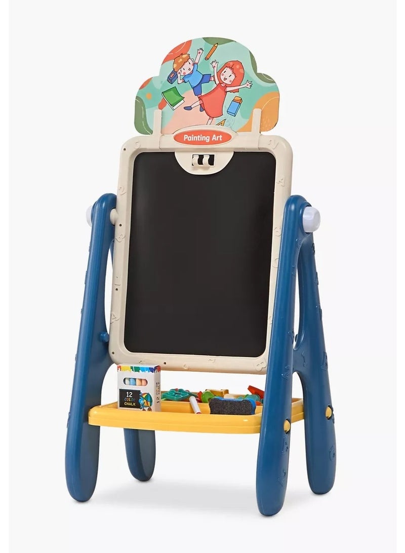 Toy Box Adjustable Plastic Standing Art Easel Whiteboard and Chalkboard With Chalk, Markers, Eraser, Clips Drawing Board For Kids - Image 1