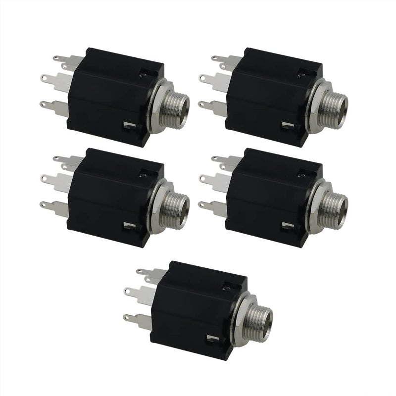 klarako 5PCS 6.35mm Full Copper Stereo Jack Welding Socket Panel Audio Plug for Guitar Pedal Lamp, Black - Image 1