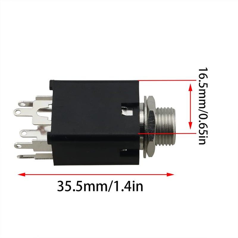 klarako 5PCS 6.35mm Full Copper Stereo Jack Welding Socket Panel Audio Plug for Guitar Pedal Lamp, Black - Image 2