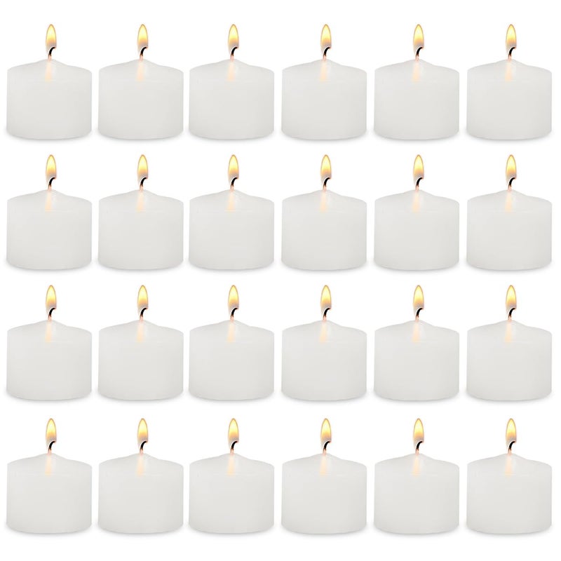 BINYUAN White Votive Candles - Pack of 24, Up to 12 Hours Burn Time, 100% Fully Refined Paraffin Wax, Smokeless, Unscented, for Home Decor, Spa, Weddings, Birthdays, Holidays, Party - Image 1