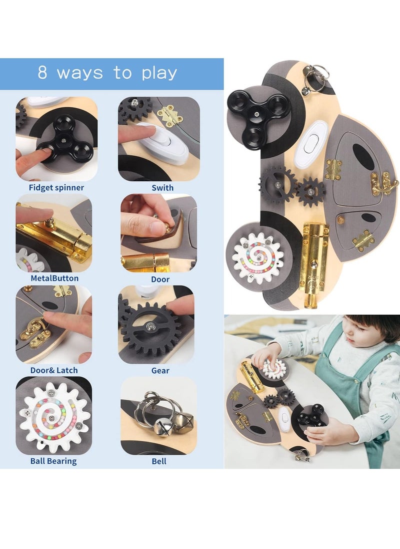 Wooden Busy Board for Toddler, Montessori Busy Board Activity Board Playboards with Lock Latches Gear, Children's Early Education Puzzle Unlocking Car, Educational Toys for Kids Boys Girls  - Image 4