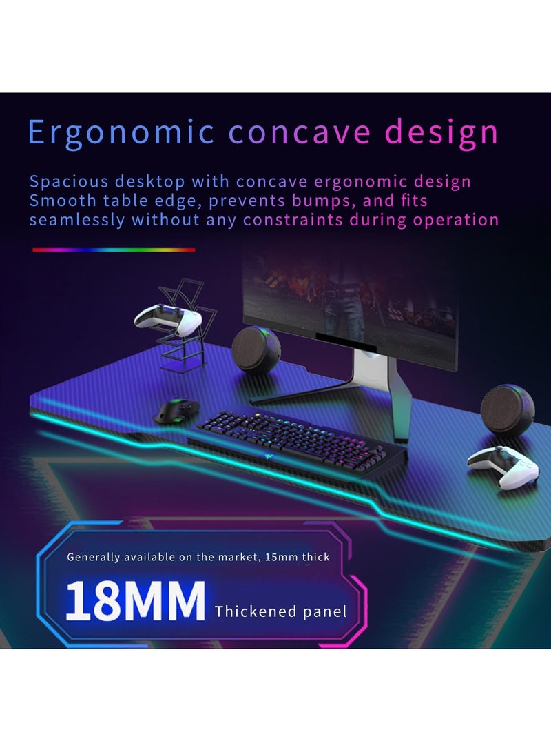 Generic Home Office Desk Ergonomic Gaming Desk with RGB LED Lights Computer Gamer Table with Carbon Fiber Desktop and Cup Holder & Hedphone Hook (120cm x 60cm x 74cm)  - Image 5