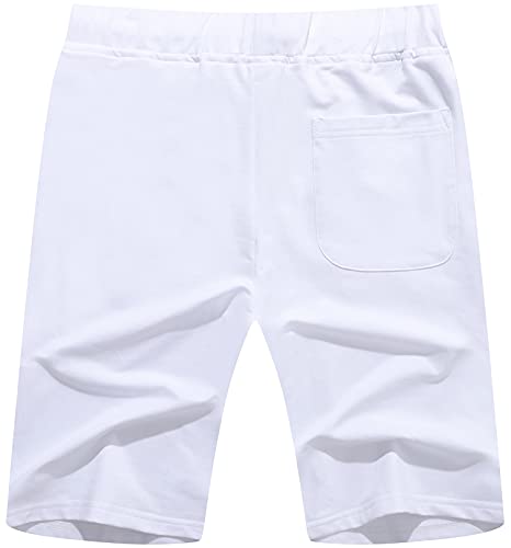 Janmid Men's Casual Soft Cotton Elastic Jogger Gym Active Pocket Shorts White 2XL - Image 2