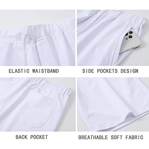 Janmid Men's Casual Soft Cotton Elastic Jogger Gym Active Pocket Shorts White 2XL - Image 3