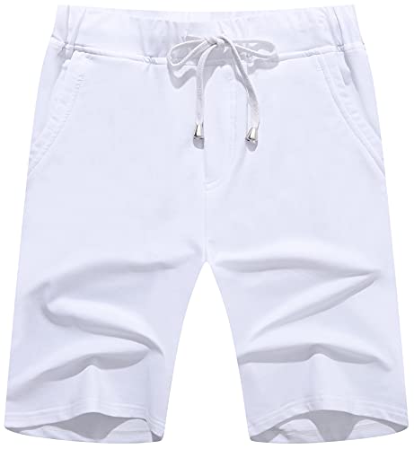 Janmid Men's Casual Soft Cotton Elastic Jogger Gym Active Pocket Shorts White 2XL - Image 1