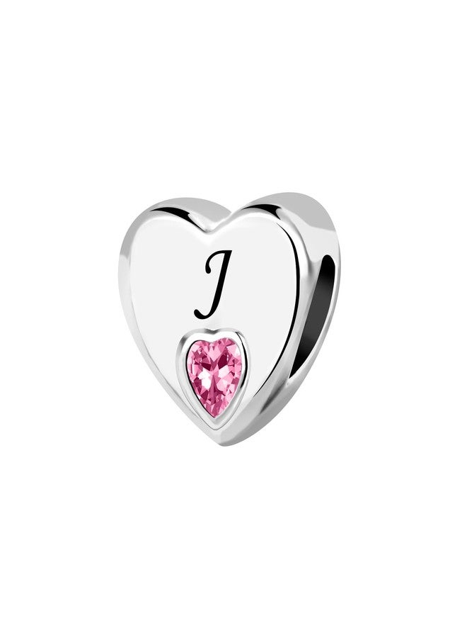 KunBead Initial J Letter Love Pink Heart Alphabet Bead Charms Compatible with Pandora Charm Bracelets - Image 1