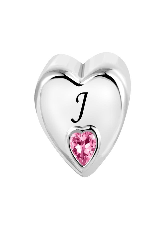 KunBead Initial J Letter Love Pink Heart Alphabet Bead Charms Compatible with Pandora Charm Bracelets - Image 2
