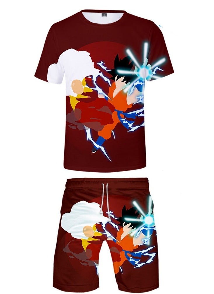 KUYING New Adult And Children's Dragon Ball Pure Cotton Short Clothes Casual Shorts Two-Piece Set  - Image 1