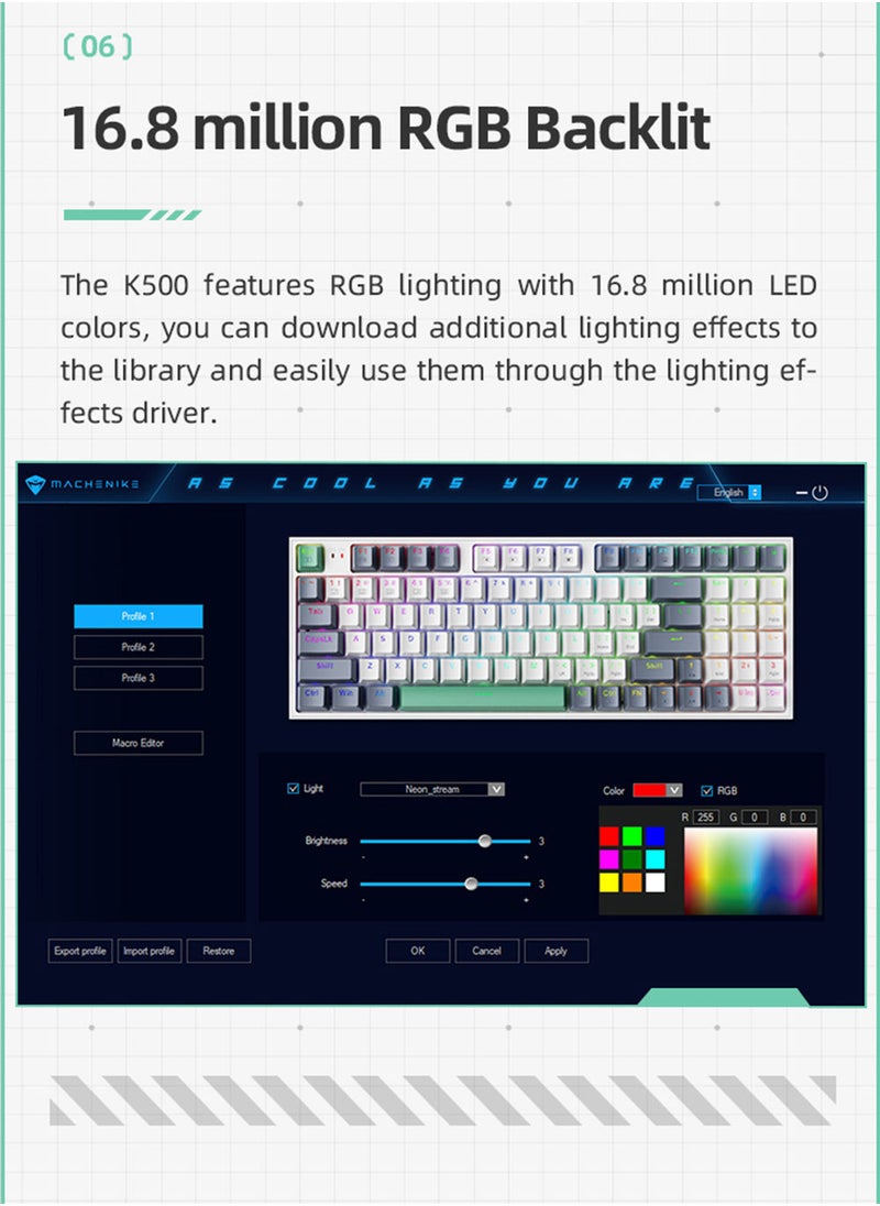 MACHENIKE - 94 Keys Gaming Keyboard Mechanical Wired Keyboard Hot Swappable With Red Switch RGB Light - Image 1