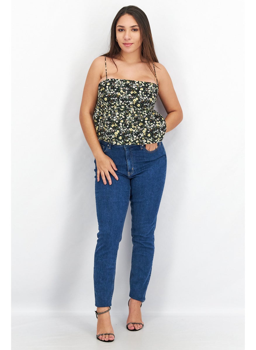 Fashion Union - Women Square Neck Sleeveless Floral Print Taps, Black Combo - Image 1