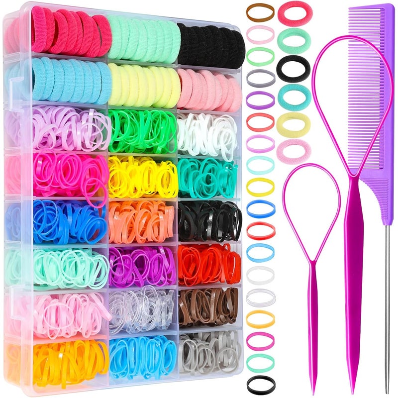 YGDZ Elastic Hair Bands 1500pcs Rubber Bands for Hair 80pcs Cotton Toddler Hair Ties Colorful Small Ponytail Holders Hair Accessories for Girl Toddler