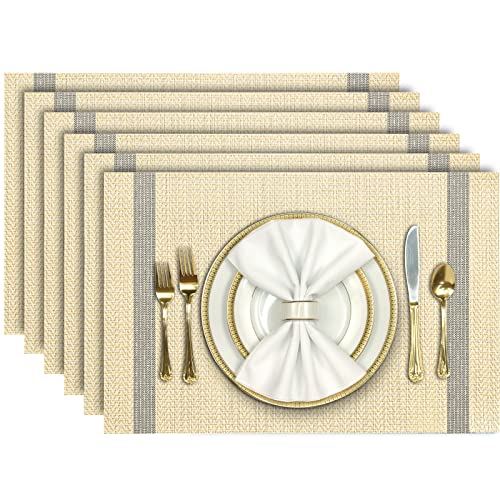 Aofmee Placemats Set of 6 Heat Resistant Place Mats Washable Durable PVC Table Mats Woven Vinyl Plastic Placemats for Dining Table NonSlip Stain Resistant Kitchen Table Placemats Easy to Clean