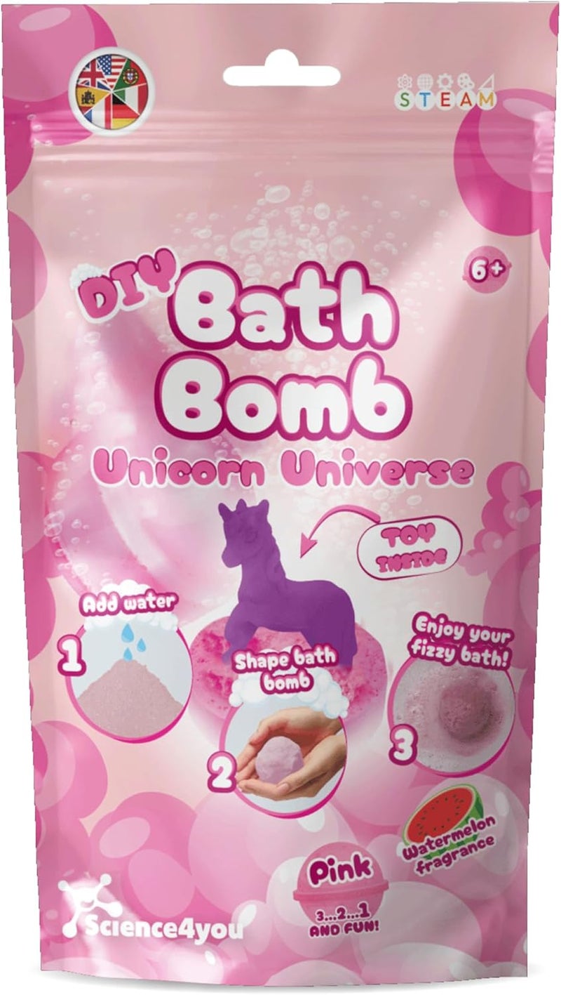 Science4you Bath Bombs Pink Bag for Kids 6 Bath Bombs Making Kit Unicorn Educative Science Kits Cosmetic Experiment Stem Toys Cosmetic Gift to Birthday Christmas for Girls Boys Age 6 7 8