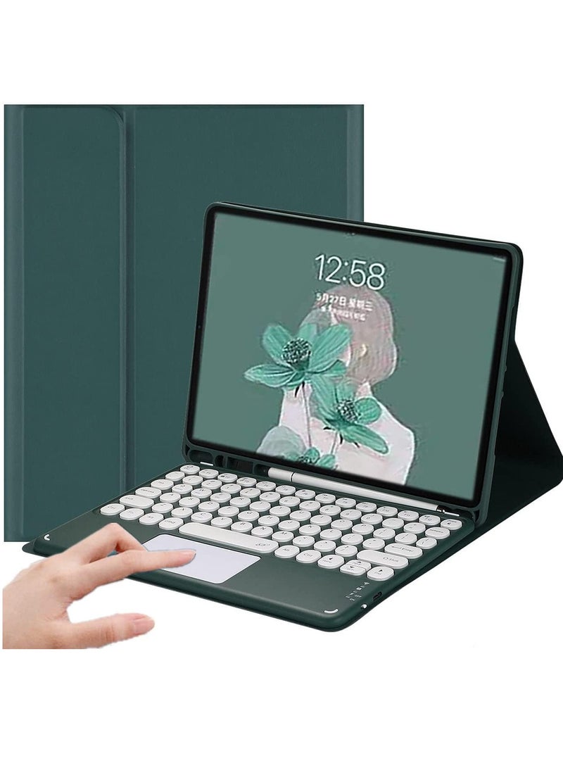 iPad 10th Generation 2022 Keyboard Case with Touchpad - Cute Round Key Color Keyboard for 10.9 inch iPad 10, Detachable Slim Smart Cover with Pencil Holder (Dark Green) - Image 1